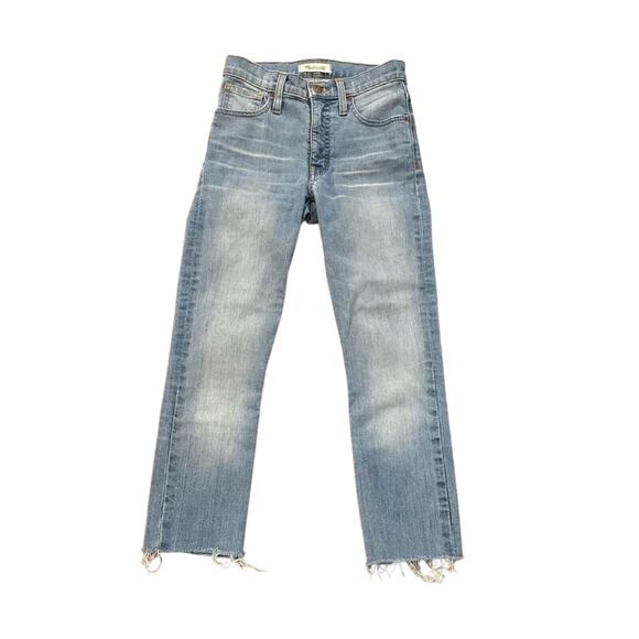 Madewell 9" High Rise Light Wash Skinny Jeans Size 24 Raw Hem Ankle - Picture 1 of 6